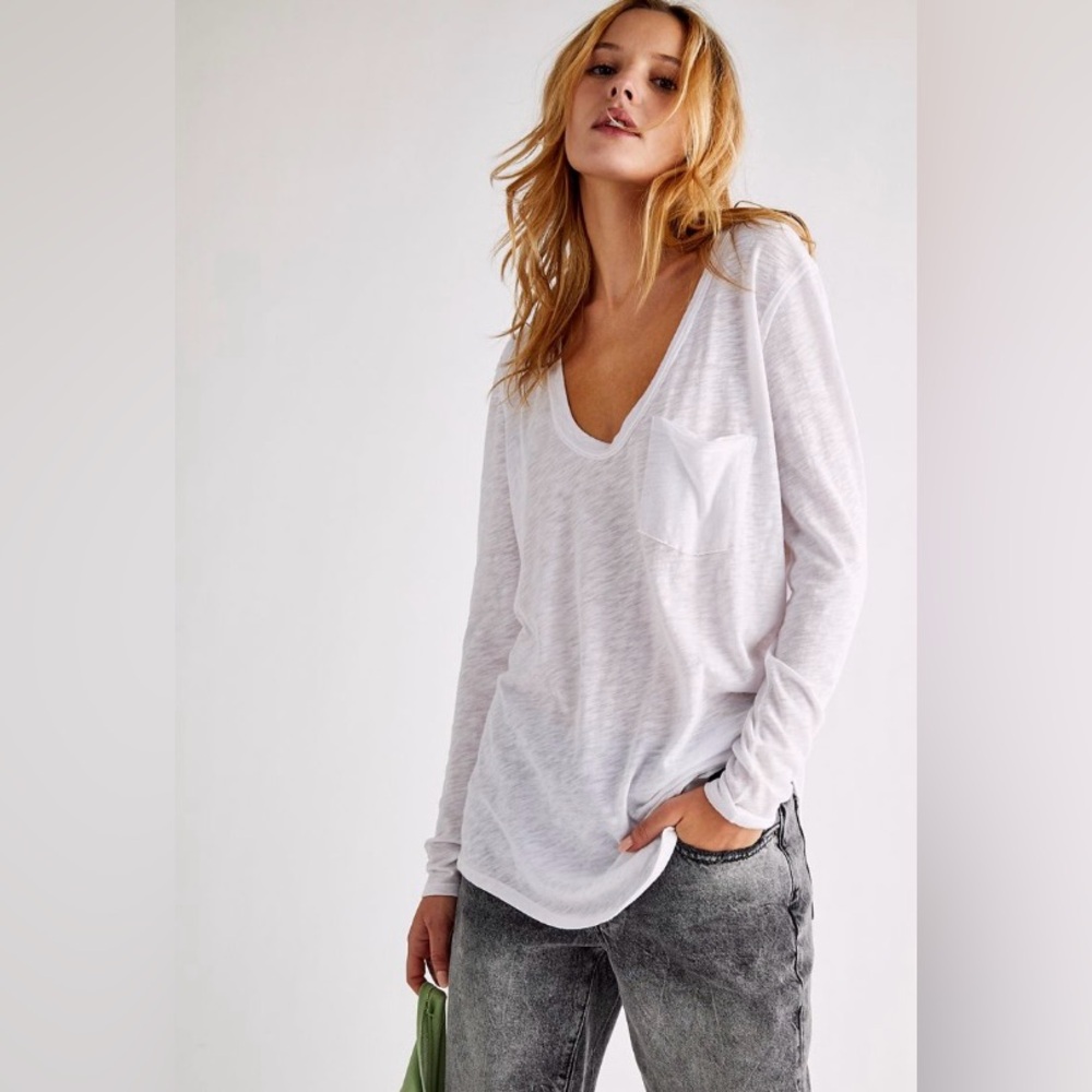Free People Betty Long sleeve with pocket, White, size XL